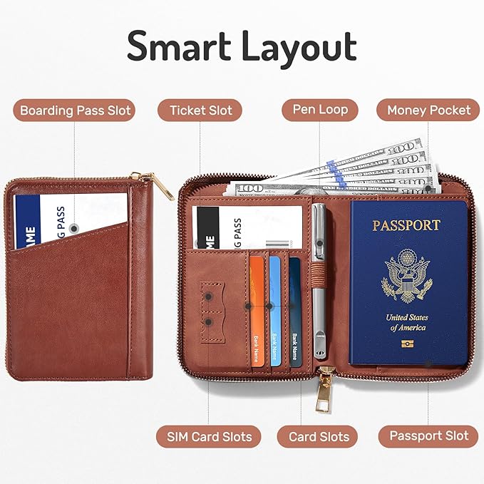 Forvencer Passport Holder Cover with Safe Zipper Closure, Premium Passport Wallet for Travel, Sleek RFID Blocking Card Case, Waterproof Travel Accessories for Men, Navy Blue