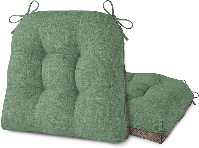 AddGrace Chair Cushions for Dining Chairs Set of 2 Kitchen Seat Cushions with Ties and Non Slip Backing Tufted Indoor Seat Pad for Kitchen Dining Room 18" x 17" x 3" Sage Green