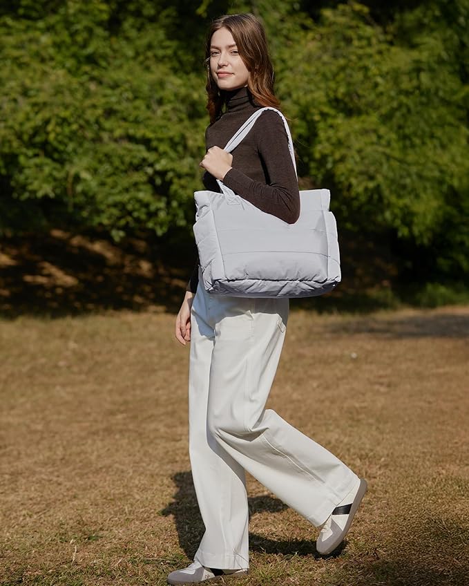 BAGSMART Tote Bag for Women, Lightweight Puffy Tote Bag with Compartments Shoulder Bag Handbag for Travel, Work, Gym | Lightweight