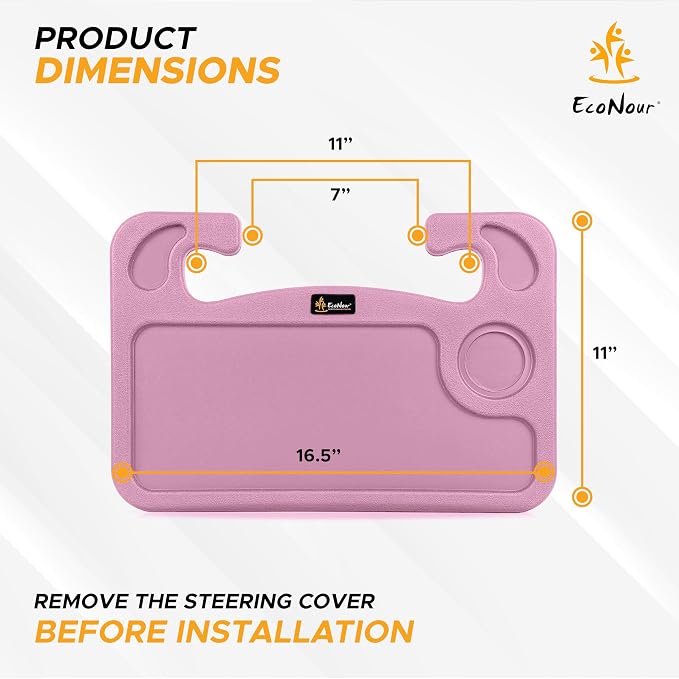 EcoNour 2 in 1 Car Steering Wheel Desk | Steering Wheel Tray for Laptop and Food | Pink Table Tray for Eating with Drinks Holder | Car Accessories