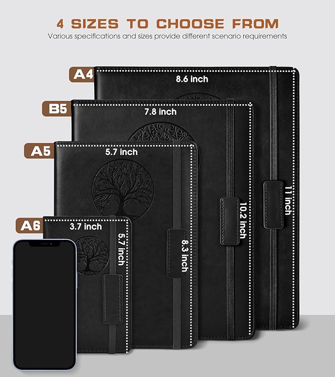 Biuwory Graph Paper Notebook Journal for Women Men,140 Pages Hardcover Grid Notebooks for Work & School,Leather Journals for Writing, Graphing Paper Notebook 5.7"×8.3" (Black)