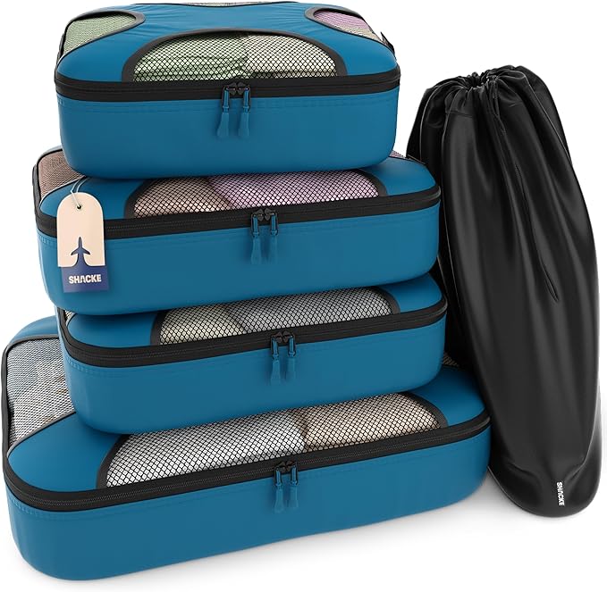 Shacke 5 Set Packing Cubes for Travel – Luggage Organizer & Suitcase Bags with Laundry Bag, Carry On Packing Organizer, Travel Accessories for Women Men (Gentlemen's Blue)