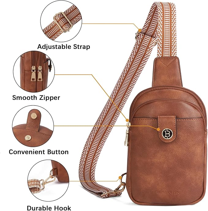 BOSTANTEN Sling Bag Crossbody Bags for Women Trendy Crossbody Purse Leather Chest Bag