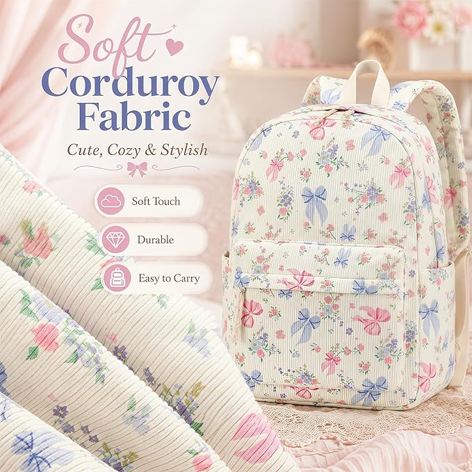 Bluboon School Backpack for Teen Girls Bookbags Elementary High School Corduroy Laptop Bags Women Travel Daypacks