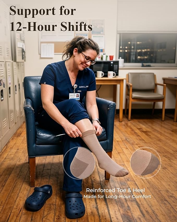 Compression Socks for Women 15-20 mmHg, Viscose from Bamboo, 3-Pair Knee High for Flying, Work & All-Day Comfort