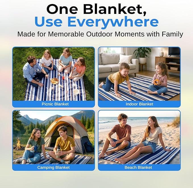 scuddles Extra Large Picnic Blanket – 60" x 80" Waterproof Outdoor Mat with Soft Dual-Layer Comfort, Foldable Travel Rug for Beach, Camping, Lawn, Parks & Family Picnics