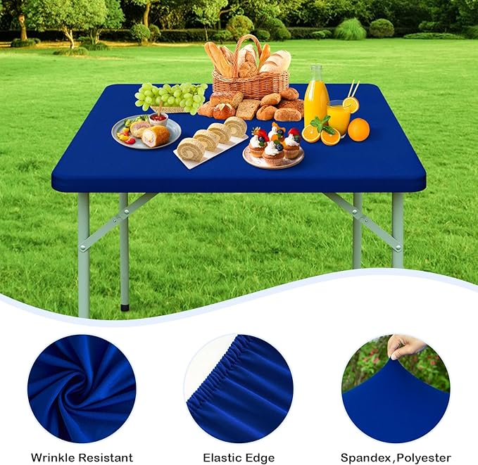 Wolkemer 2 Pack 3 Foot Blue Fitted Tablecloth 36x36 Inch Square Elastic Edges Table Cloth, Spandex Stretch Table Cover with Machine Washable Fabric for Wedding Party Picnic Dining Indoor Outdoor