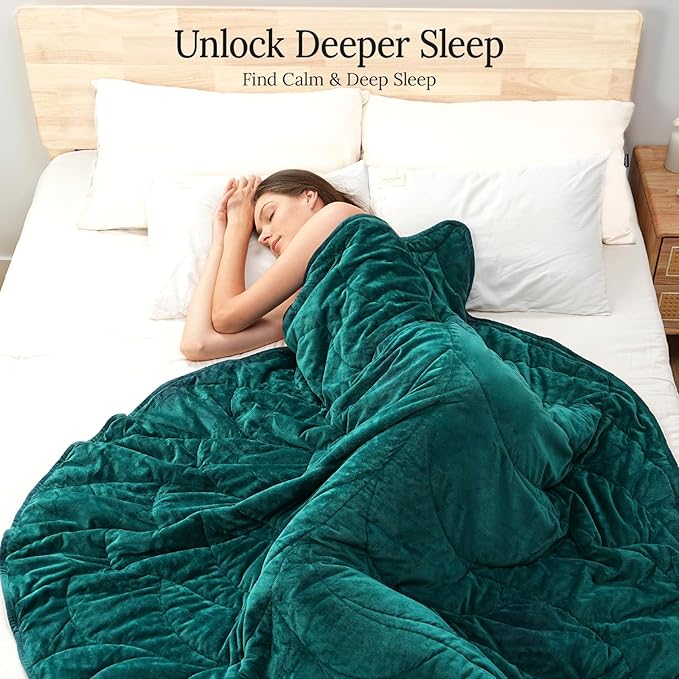 Kaisa Weighted Blanket for Adults (15 lbs,60" x 78"), Soft Heavy Blanket Machine Washable, Queen Size Weighted Blankets with Glass Beads for Couch and Bed, Green
