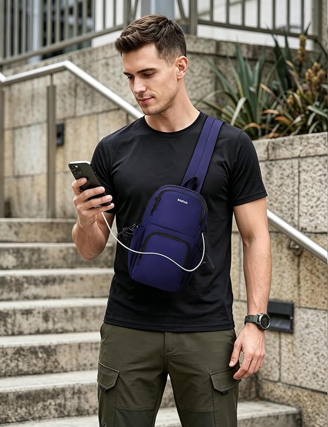 ECOHUB Crossbody Bags for Women Men, Anti-Theft RFID Blocking Sling Backpack Water Resistant Chest Shoulder Daypack, Blue