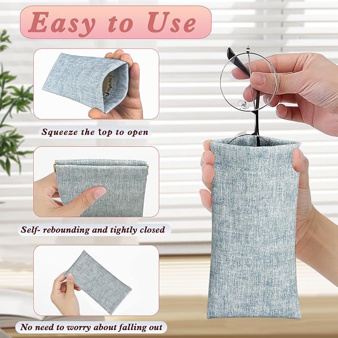eyeglasses bag Soft Glasses bag, Portable Squeeze Top Sunglasses Case Travel for Women Girls
