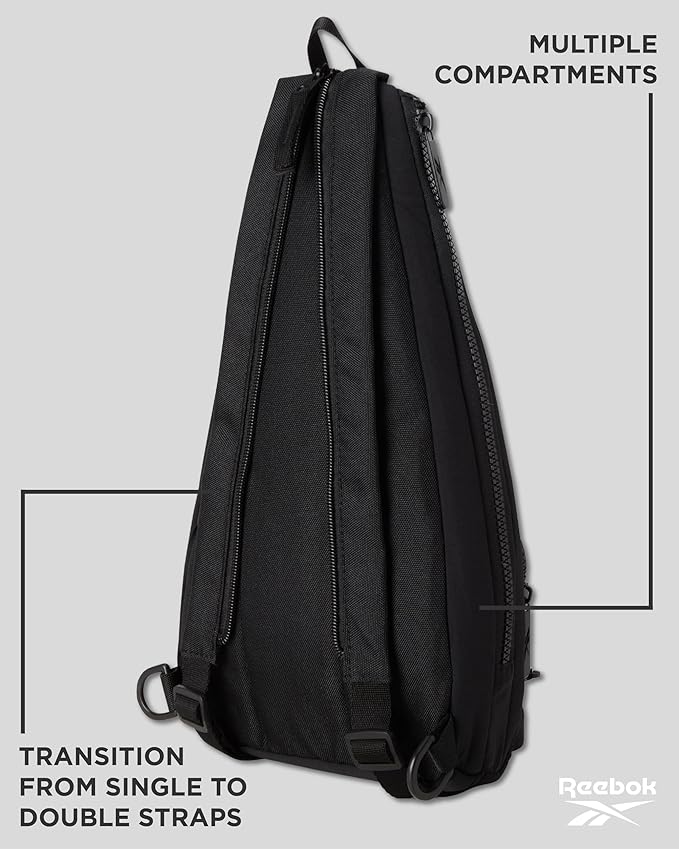 Reebok Unisex Crossbody Bag - Convertible Compact Durable Cross Body Bag for Women and Men - Gym and Travel Essentials, Size One Size, Maeve Black