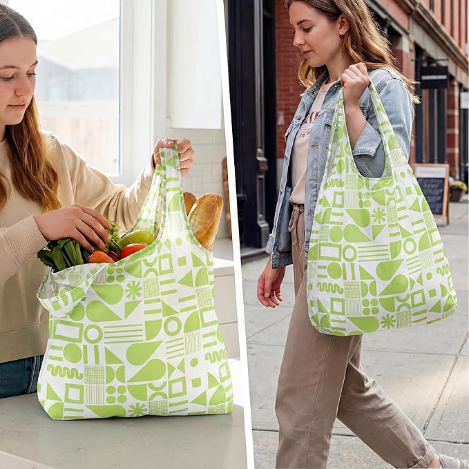 Stelle Lightweight Reusable Grocery Bag with Handles Ripstop Nylon Foldable Tote Shopping Bags for Travel and Groceries