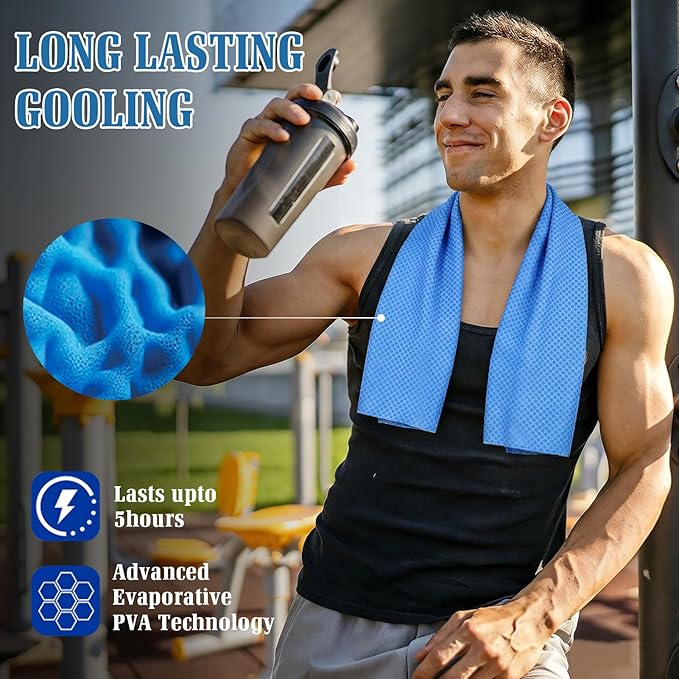 Premium PVA Cooling Towels for Neck and Face,4pcs 33"*12.7" Cooling Neck Wraps with Textured Dot Surface for Summer Heat,Cool Rags for Hot Weather, Cold Scarf for Gym Yoga Run,Blue (Blue)