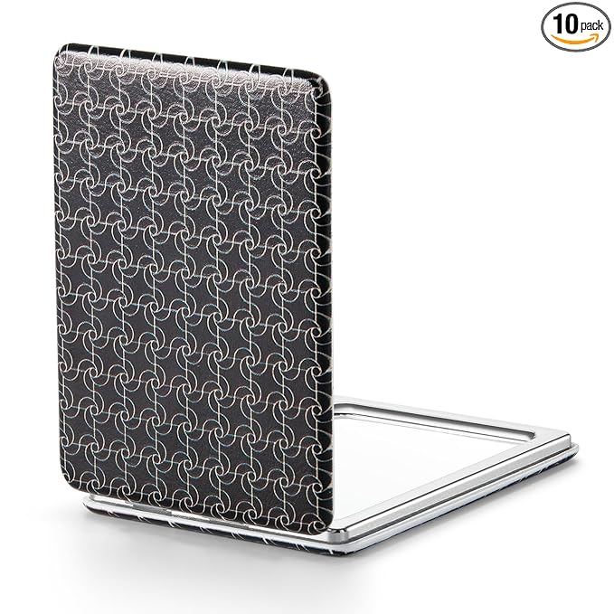 OMIRO 1X/3X Magnifying Mirror, Unique Painting Compact Mirror with Classical PU Leather, 2.4" W x 3.4" L (Black Pinwheel Stripe)