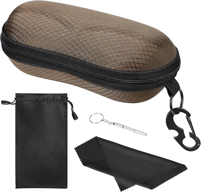 MoKo Semi Hard Shell Sunglasses Case, Unisex Protective Eyeglass Case Glasses Case Holder with Metal Hanging Hook