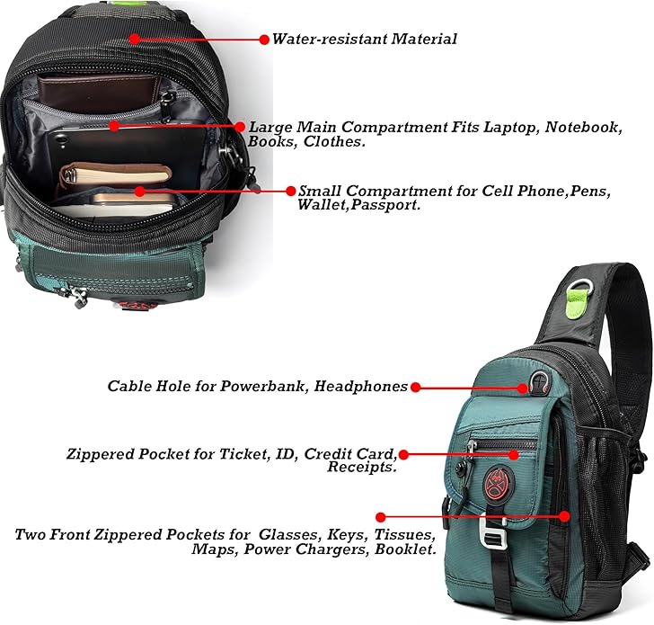 NICGID Sling Bag Chest Shoulder Backpack Crossbody Bags for Tablet Laptop Outdoor Hiking Men Women