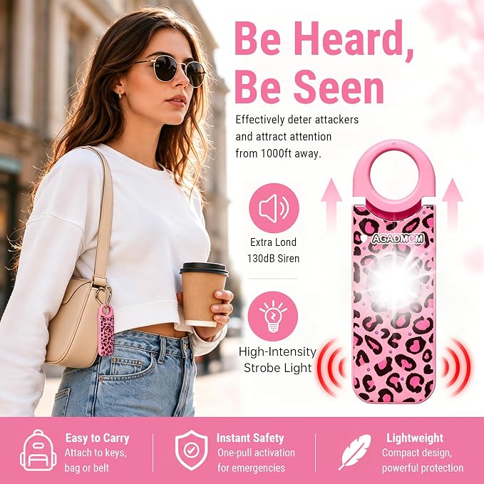 Rechargeable Personal Safety Alarm, 130dB Emergency Siren with LED Flashlight, Portable Keychain for Women, Kids, Elderly, Night Running & Travel (Cheetah)