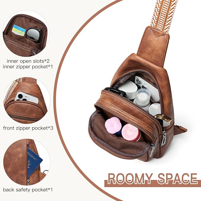 Leresas 7L Sling Bag for Women Men Vegan Leather Crossbody Bags Fanny Pack Purse Backpack Over Shoulder Bag Travel Anti Theft