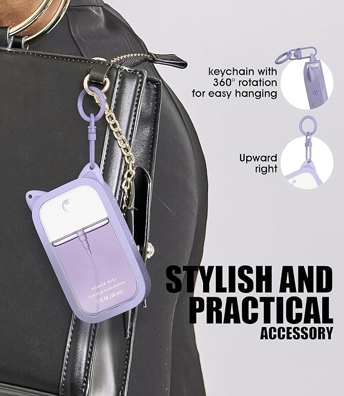 Sonnorel 1pcs Silicone Case Fit for Touchland Hand Sanitizer Spray (Fit for 30 mL Ver), with 2 Keychain Cute Cat Ear Paw (Light Purple)