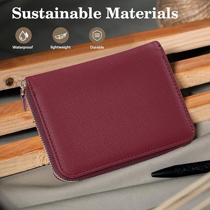 CoBak Passport Holder Cover with Safe Zipper Closure, Premium Passport Wallet for Travel, RFID Blocking Card Case, Waterproof Travel Accessories for Women, Pebbled Wine