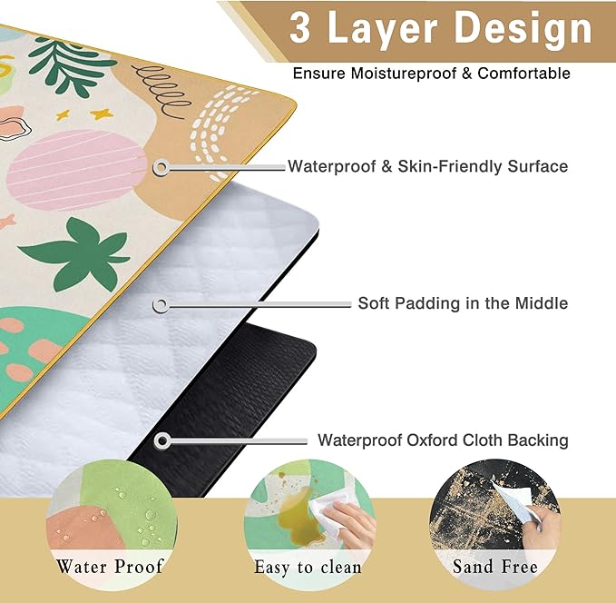 Supfitness Extra Large Picnic Blankets Waterproof Foldable (60 "x 80") Beach Blanket Waterproof Sandproof,3-Layer Thicking Mat Outdoor Packable Camping Blanket
