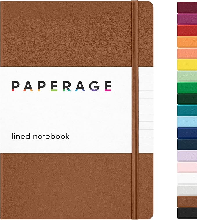PAPERAGE Lined Journal Notebook, Hardcover Journal for Women & Men, 160 Pages, (5.6 in x 8 in), College Ruled Journaling Notebook for Work, School Supplies & Note Taking, (Cognac)