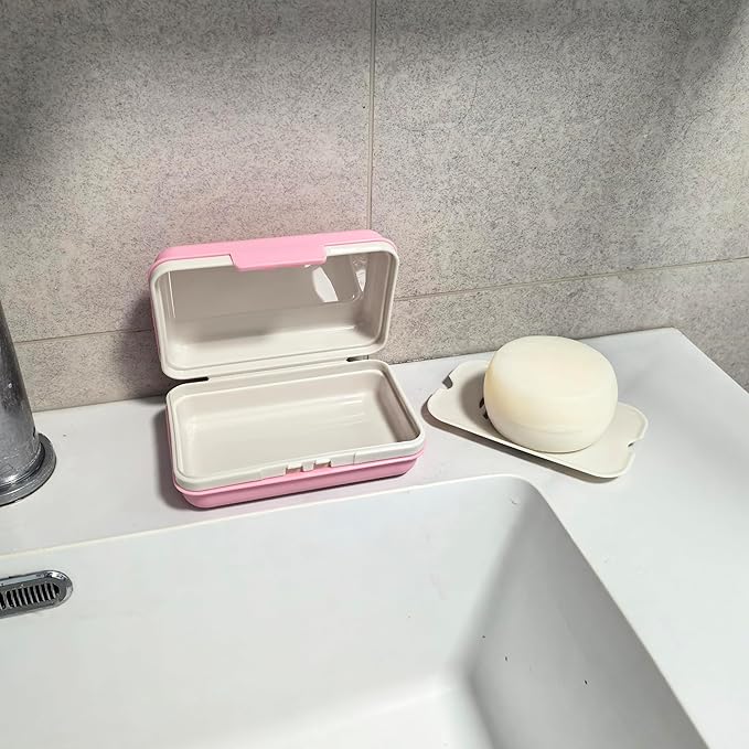 Travel Soap Dish Holder with Lid for Shower Travel Soap Case Draining Soap Box Container for Traveling, Camping, Hiking, Gym, Portable, Leakproof, Pink