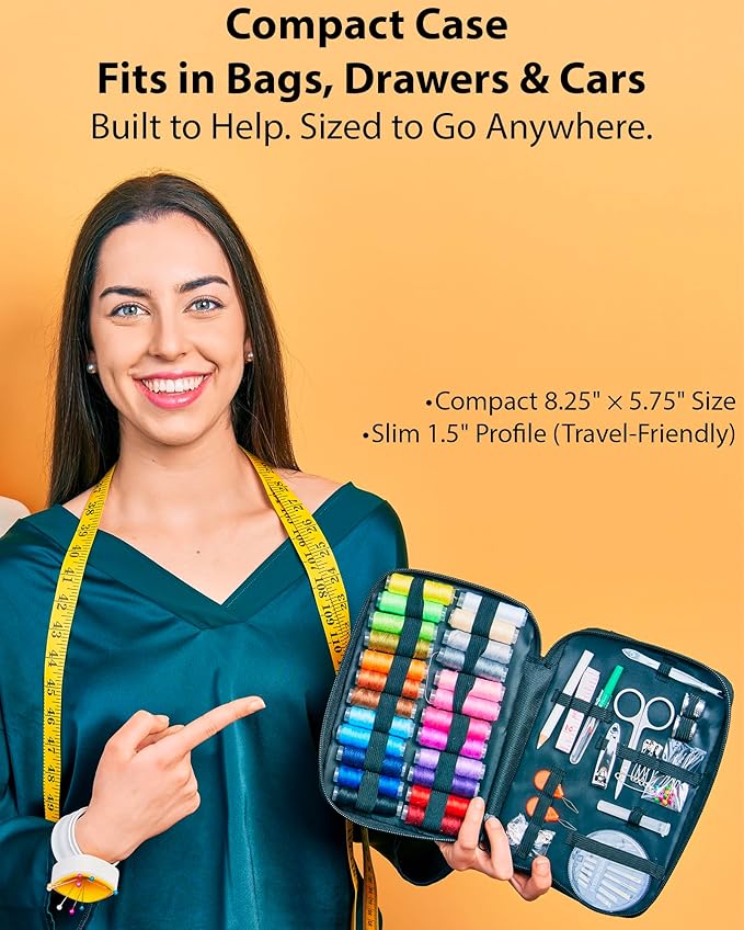 Vellostar Sewing Kit for Adults & Beginners – Portable Needle & Thread Travel Kit w/ 24 Thread Colors, Needles, Scissors & Sewing Supplies for Emergency Clothing Repairs, Buttons, & Home Mending