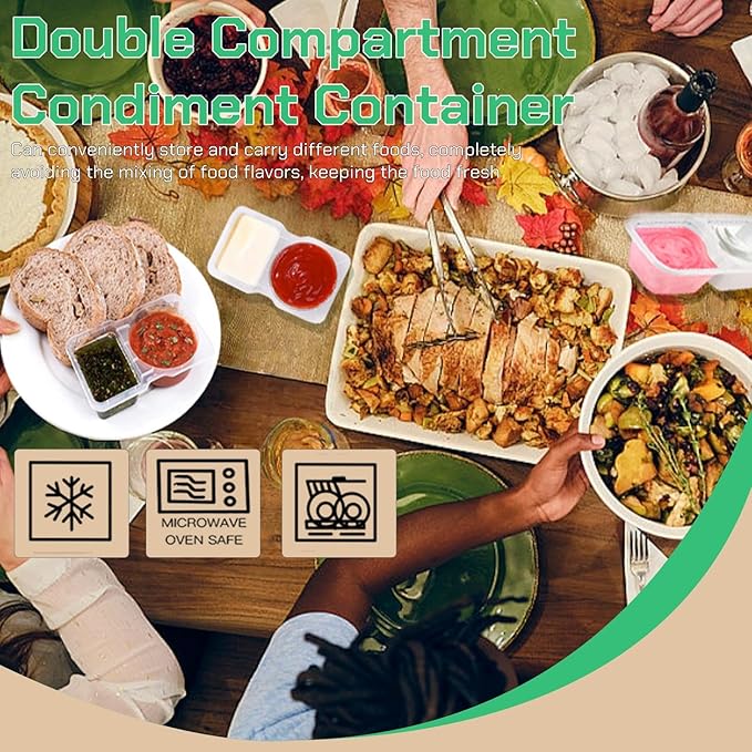 Snack Containers with Lids - 20PCS Reusable Double Compartment Condiment Containers for Portion Control, Microwave Safe Meal Prep Snack Containers for Lunch, Picnics, Parties