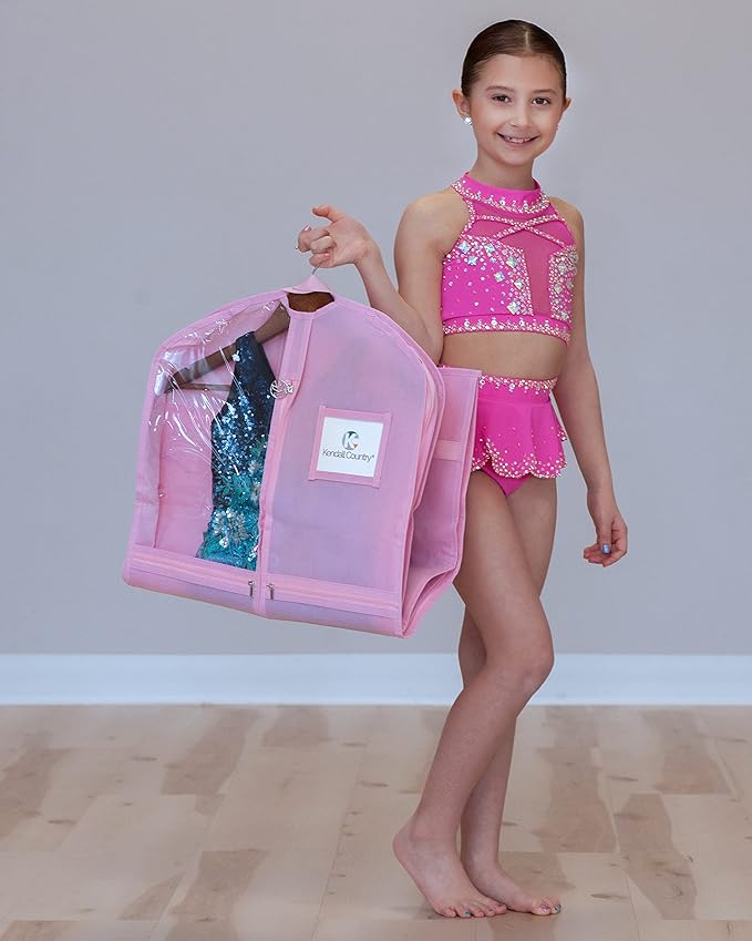 Waterproof Hanging Garment Bag 35 inch Clothes Bag with Gusset, 5 Pockets & Side Zip for Dance Costumes, Theatre, Beauty Pageants & More. Best for younger performers with small costume pieces.