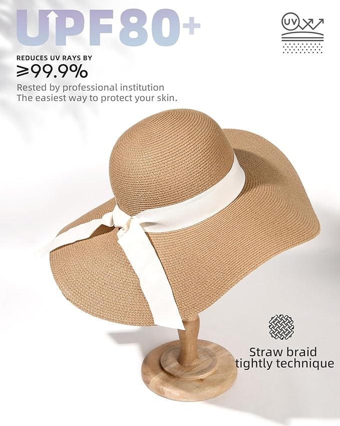 FURTALK Womens Sun Straw Hat Wide Brim UPF 80 Summer Hat Foldable Packable Floppy Beach Hats for Women