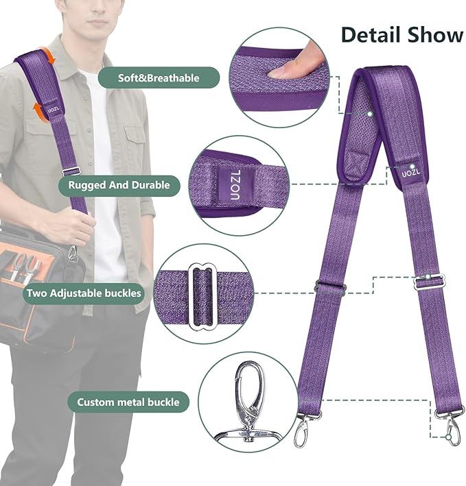 67 Inch Shoulder Straps, Soft with Ultra-Thick Fixed Shoulder Pad, Two Way Independently Adjustable Buckle Replacement Straps for Laptop Bag Messenger Bag Tool Bag Luggage,Purple