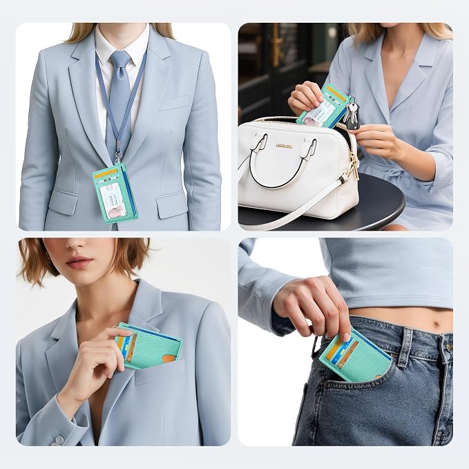 Mayski Slim Wallet, Credit Card Holder for Women, Minimalist Front Pocket RFID Blocking Card Cases, Small Wallet Women Men(Litchi Ocean Green)