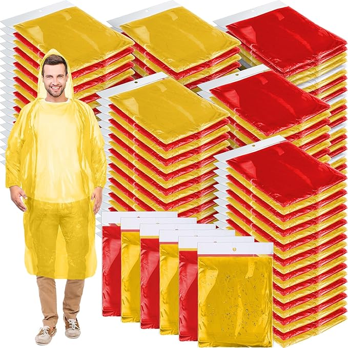 Handepo 100 Pack of Adult Rain Ponchos with Hood Disposable Plastic Rain Ponchos Bulk Emergency Raincoat for Men Women Adult