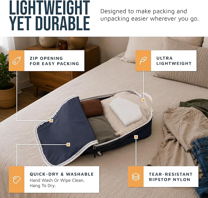 Large Compression Packing Cubes for Travel-Packing Cube Luggage Organizers 7 Piece Set for Checked Luggage-Ultralight, Expandable/Compression Bags by TRIPPED Travel Gear (Navy/White)