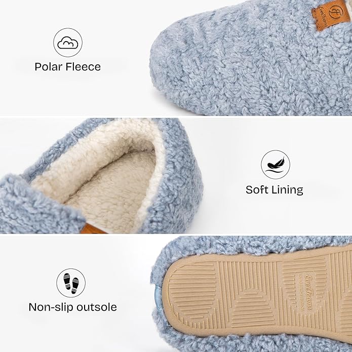 EverFoams Women’s Soft Curly Full Slippers Memory Foam Lightweight House Shoes Cozy Loafer with Polar Fleece Lining