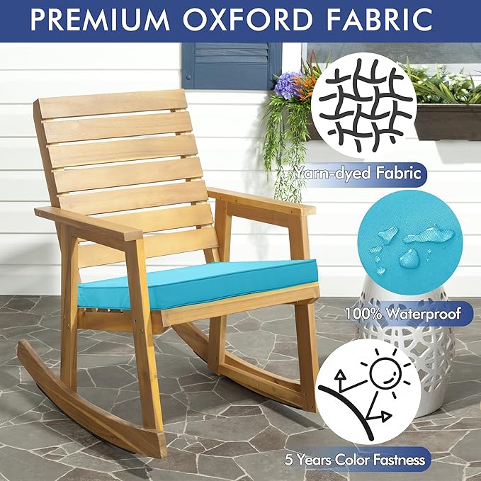 Outdoor Chair Cushions 16 x 17 Inch Water Resistant Patio Chair Cushions with Tie 3 Year Color Fastness Thick Outdoor Seat Cushion for Garden Lawn Patio Furniture Teal Set of 2