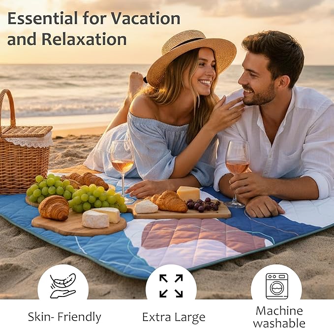 Exclusivo Mezcla Extra Large Waterproof Picnic Blankets 3 Layer, Sandproof and Foldable Outdoor Blanket for Beach Camping, Park and Travel