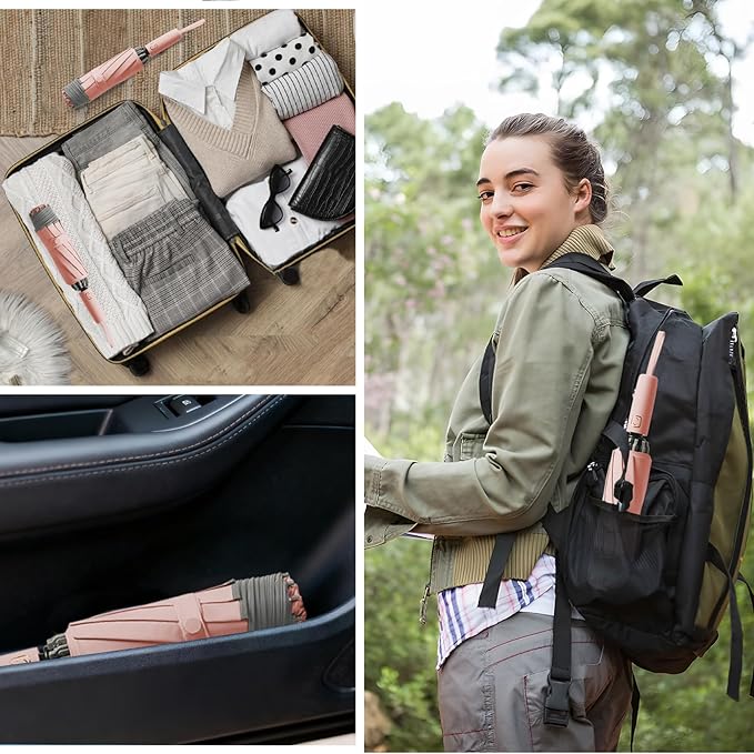 Fogkey Large Windproof Travel Umbrella - Reverse Auto Folding Car Umbrella for Rain and Sun, Compact Inverted Design with Waterproof Canopy, 10 Durable Ribs, Fits Backpack, Portable for Women & Men