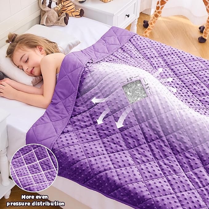Purple Weighted Blanket Kids 10lbs, 40"x60", Twin Size Breathable Cooling Minky Heavy Throw Blanket for 80-120lbs, Soft Winter Thick Big Blankets Weighted Comforter Gifts for Sleeping