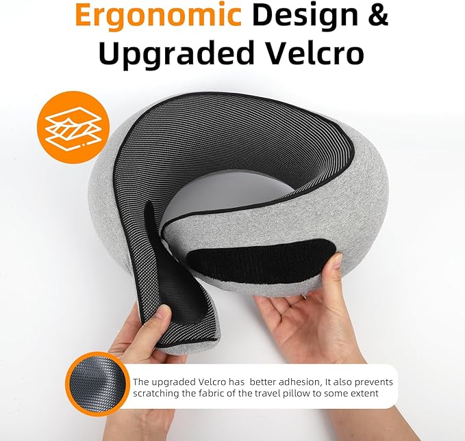 Travel Neck Pillows for Airplanes, Premium 100% Memory Foam Neck Pillow with Alternative Skin-Friendly Silk Cover - Upgrade Liner Enables Easy Pillowcase Cleaning, Travel Pillow Fits Plane, Car, Train