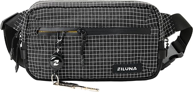 2L Sling Bag for Men & Women - Anti-Theft RFID Blocking Fanny Pack with Lockable Zippers, Water Resistant Lightweight Crossbody Bag for Travel Hiking Running Gym Walking Daily Use(Black Plaid)