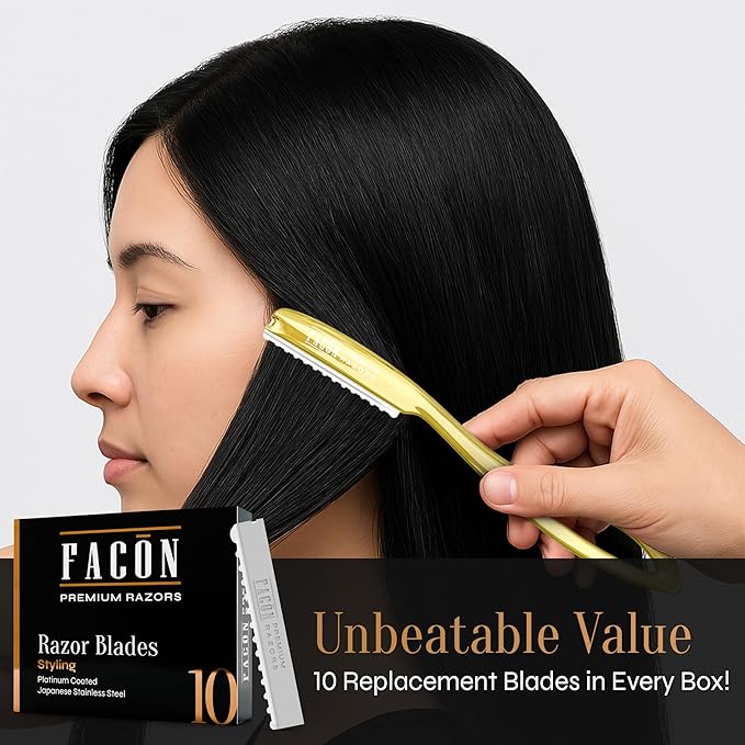 Facón Hair Razors for Cutting Hair - Professional Hair Styling Razor Kit with 11 Replacement Blades, Stainless Steel Hair Cutting Tool for Salon & Home, Premium Hair Thinning Texturizing Faether Razor