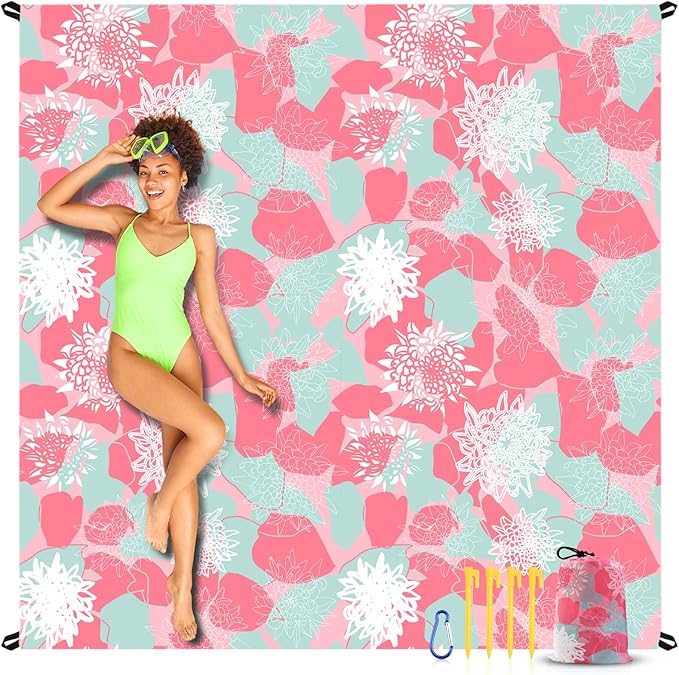 EASYFUN Beach Blanket Sandproof Oversized, 79''×83'' Extra Large Beach Mat, Portable Picnic Mat for Travel Camping Hiking, Lightweight Beach Essentials Family Water Resistant Mat