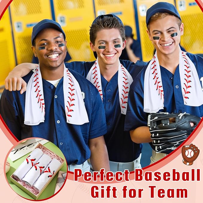 Peryiter 12 Counts Mini Cooling Towel, 30" x 9" Baseball Softball Soccer Golf Sweat Towel, Breathable Chilly Rag, Microfiber Sport Rags for Team Gym Running Coach Gift