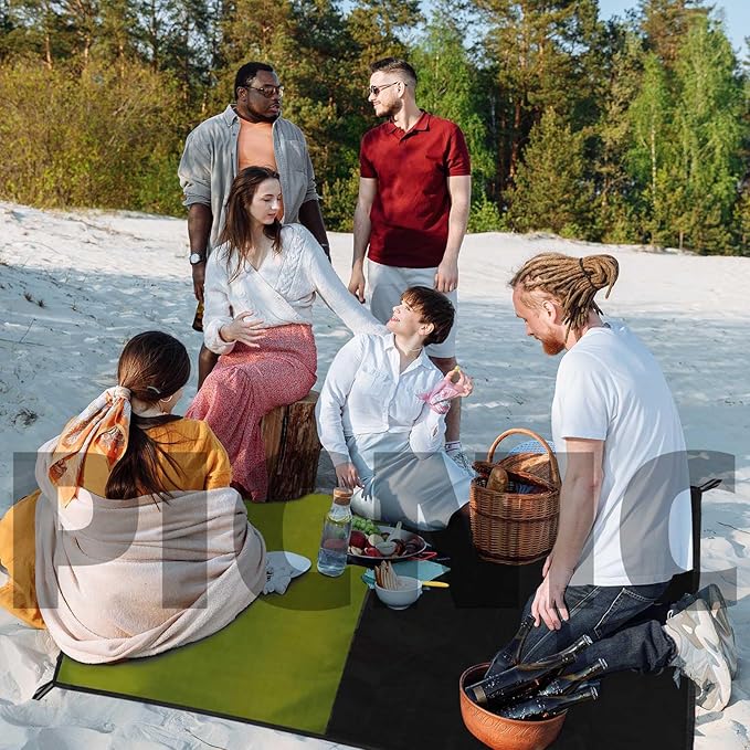 Frelaxy Pocket Picnic Blanket, Waterproof Sandproof Beach Mat, Compact Camping Tarp for Festivals, Hiking, Travel, Outdoor Recreation (Army Green, 57'' x 60'')