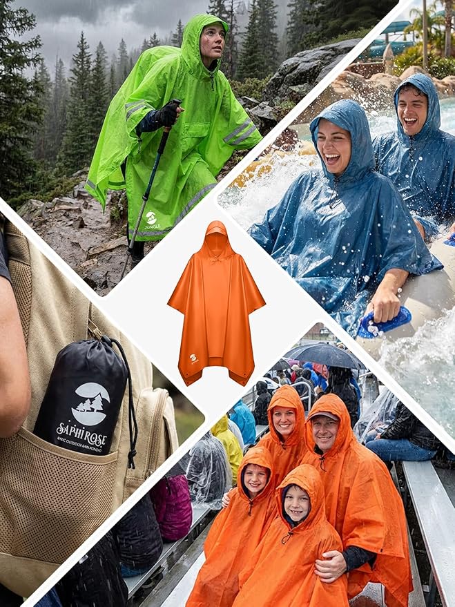SaphiRose Hooded Rain Poncho Waterproof Raincoat Jacket for Men Women Adults