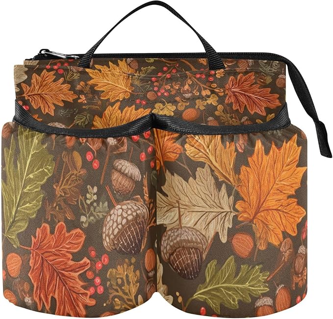 Luggage Cup Holder for Suitcases Free Hands Suitcase Cup Holder Travel Luggage Drink Holder Portable Luggage Cup Caddy Bag Carrier with Handle Brown Maple Leaves Acorns Berries Branches