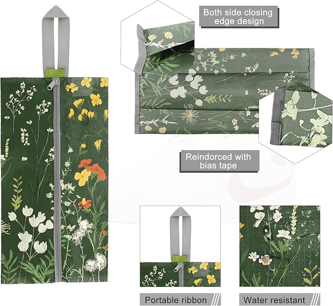 BeeGreen Flower Shoe Bags 6 Pack for Travel with Handle as Packing Organizers for Suitcase and Luggage | Portable Nylon Storage Accessories for Vacations,Gym,Sport,Essential Gifts for Women and Men