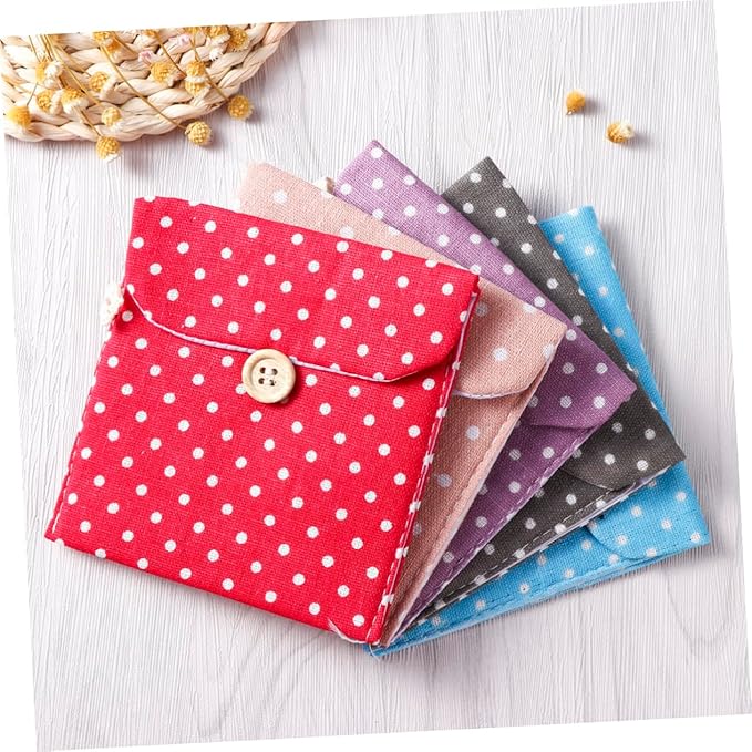 Women Sanitary Napkin Organizer Polka Dot Menstrual Pouch Portable Pad Holder Small Travel Toiletry Bag for Bathroom and Everyday Use